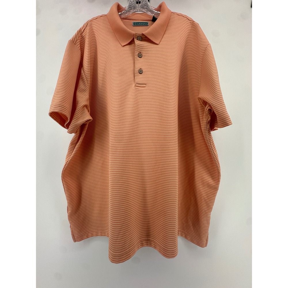 Cubavera Mens XXL Peach Ribbed Short Sleeve Polo Shirt Textured Coral Casual